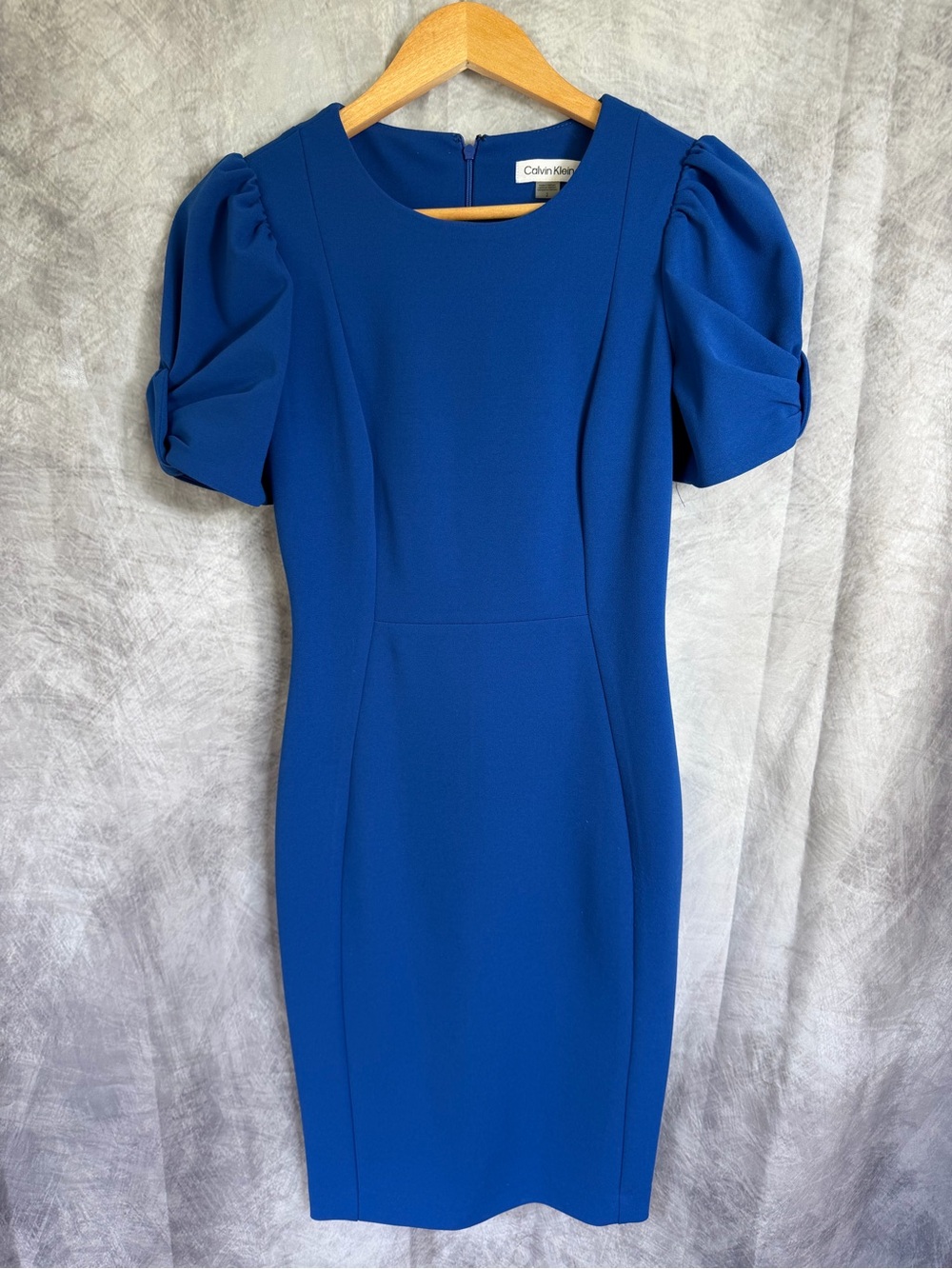 Calvin Klein Cobalt Blue Puff Sleeve Midi Dress